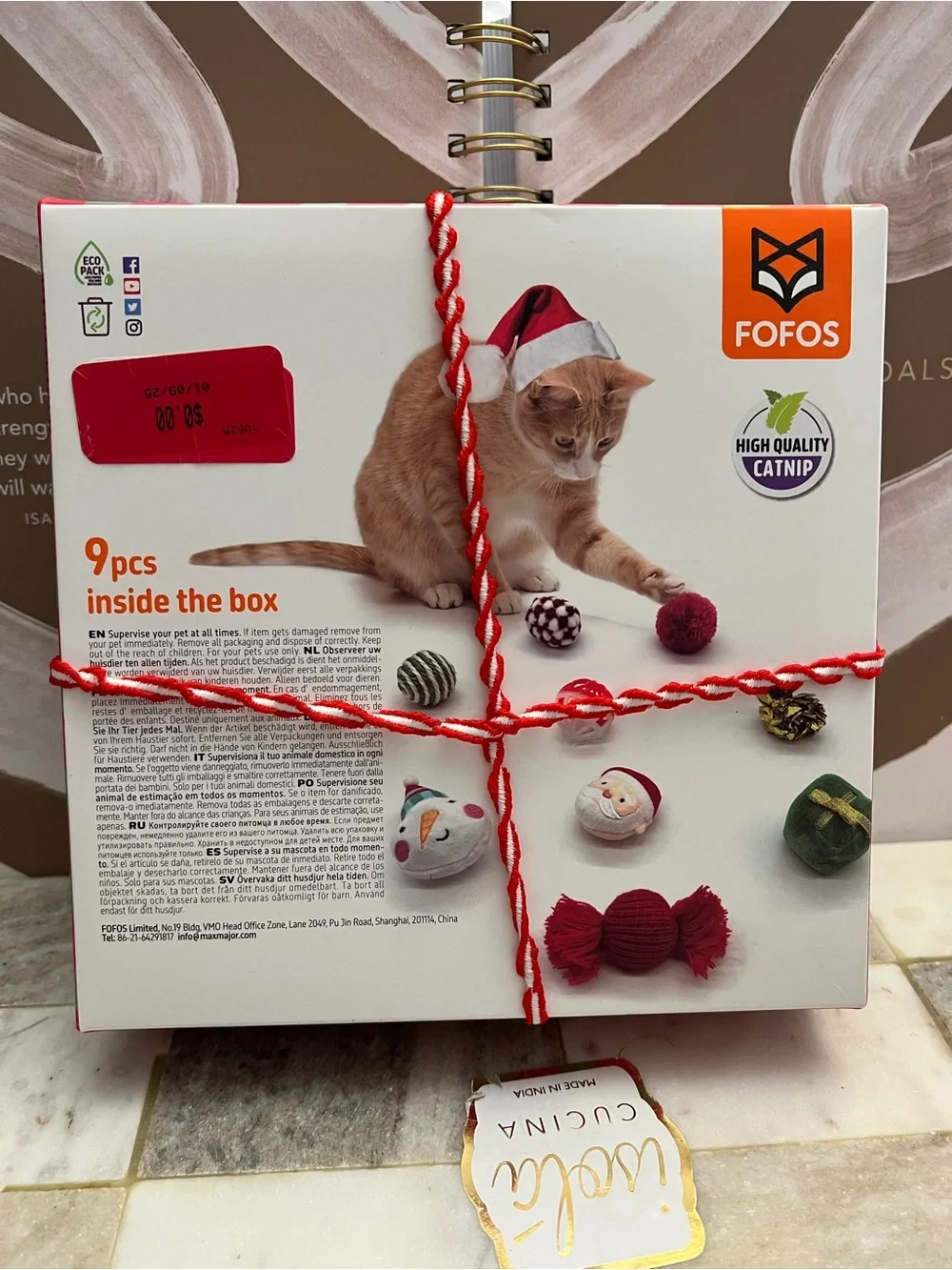Holiday Cat Toy Bundle - Red & Green Plush Santa, Deer & Catnip Balls